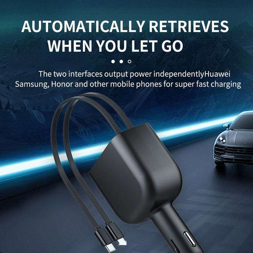 2-in-1 Retractable Car Charger with LED Roof Light – Fast Charging & Interior Light