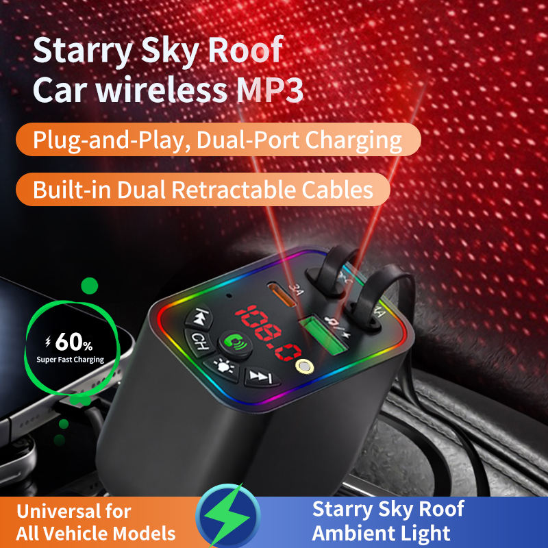 2-in-1 Retractable Car Charger with LED Roof Light – Fast Charging & Interior Light