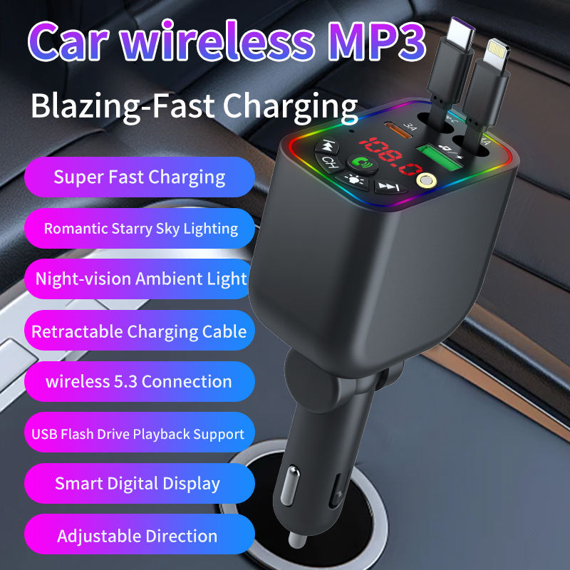 2-in-1 Retractable Car Charger with LED Roof Light – Fast Charging & Interior Light