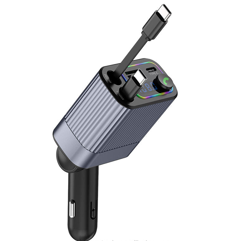 Retractable Car Charger with Lightning & Type-C Cable