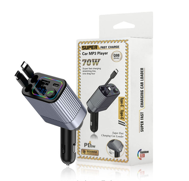 Retractable Car Charger with Lightning & Type-C Cable