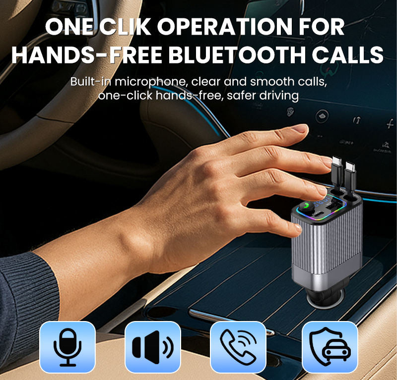 Retractable Car Charger with Lightning & Type-C Cable