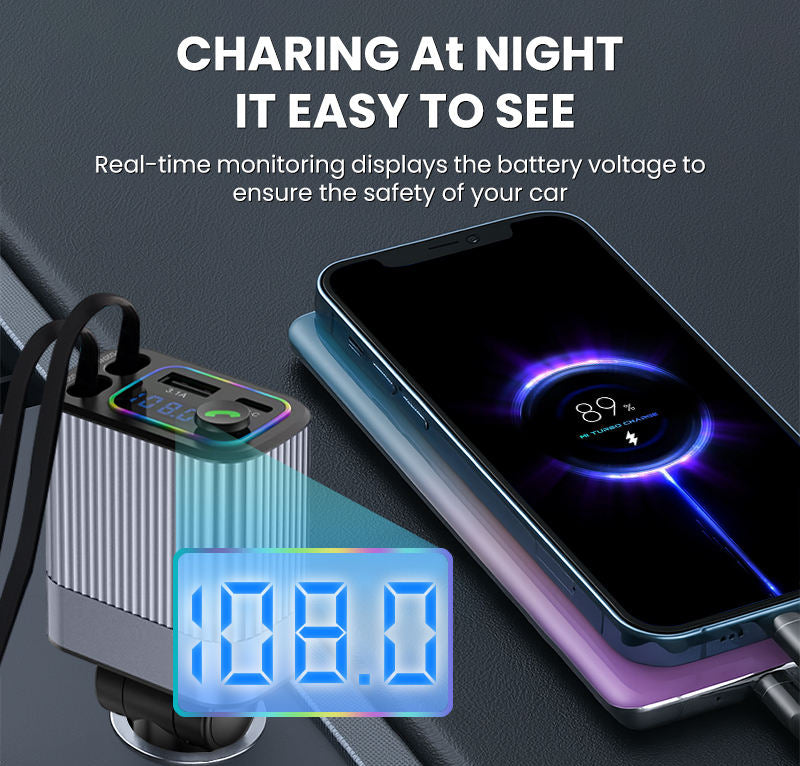Retractable Car Charger with Lightning & Type-C Cable
