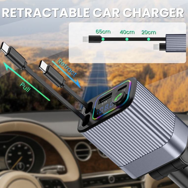Retractable Car Charger with Lightning & Type-C Cable