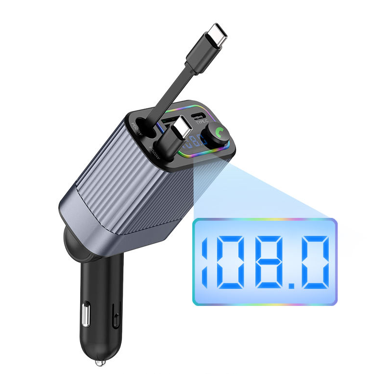 Retractable Car Charger with Lightning & Type-C Cable