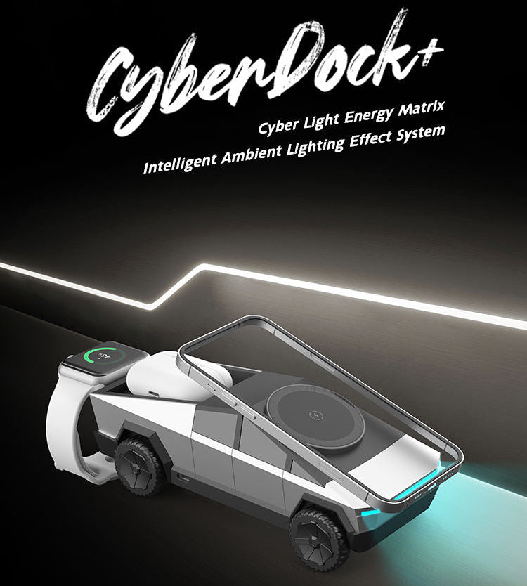 CyberTruck-Style 3-in-1 Wireless Charger | Phone, Watch & Earbuds Charging Station