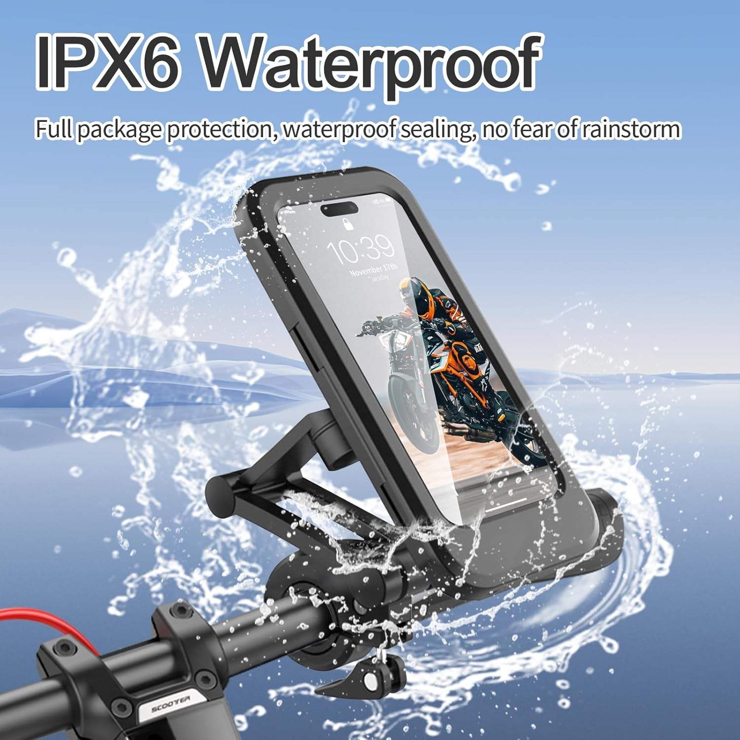 Waterproof Bike Phone Holder with Handlebar Mount | 360° Rotatable Motorcycle Mobile Holder for All Smartphones