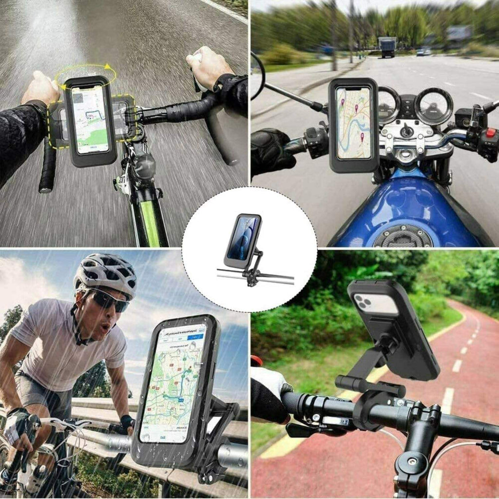 Waterproof Bike Phone Holder with Handlebar Mount | 360° Rotatable Motorcycle Mobile Holder for All Smartphones