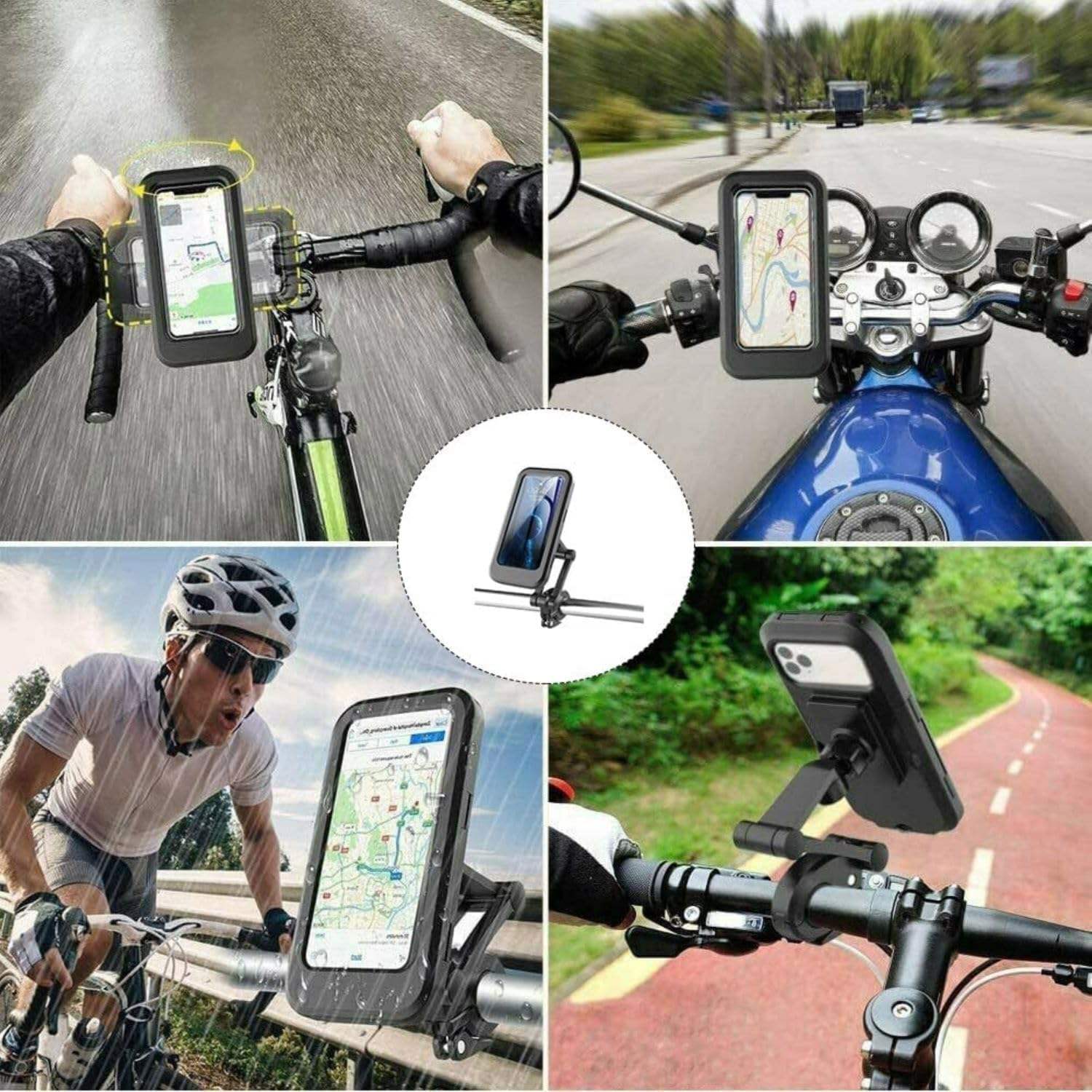 Waterproof Bike Phone Holder with Handlebar Mount | 360° Rotatable Motorcycle Mobile Holder for All Smartphones