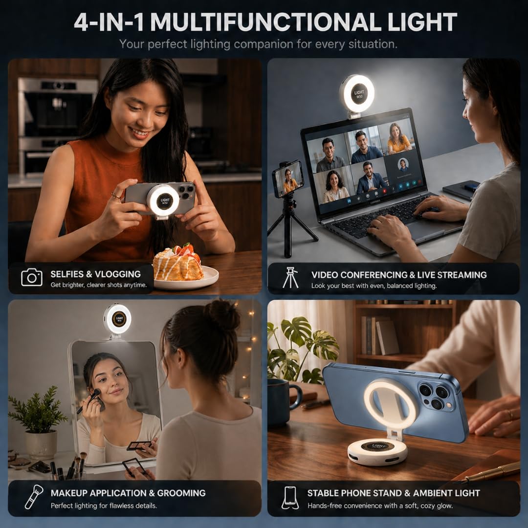 MagSafe LED Fill Light for iPhone & Android | Magnetic Selfie Ring Light | Adjustable Brightness | USB Rechargeable