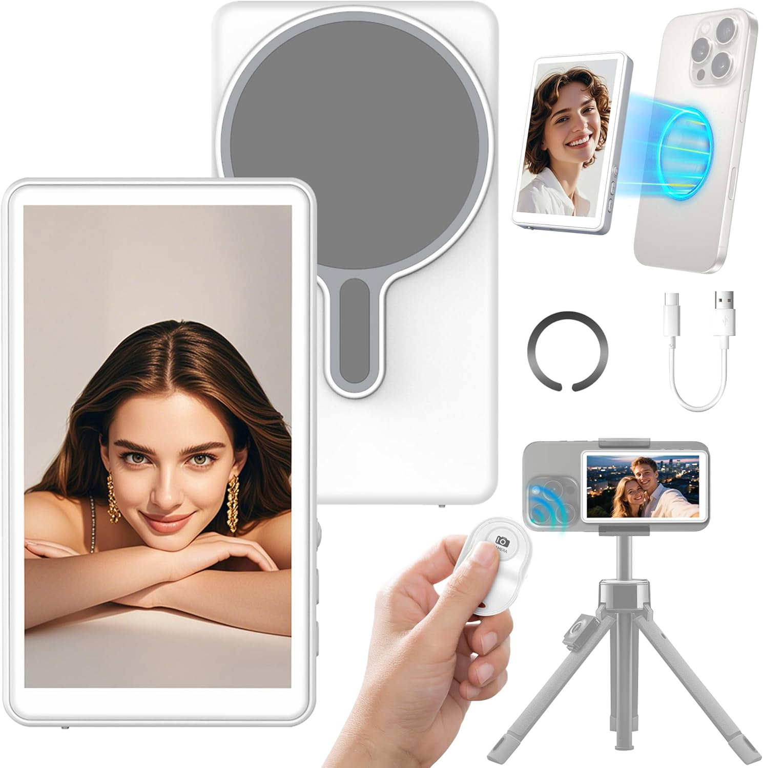MagSafe Selfie Screen with Wireless Display for iPhone/Android Vlogging & Self Recording