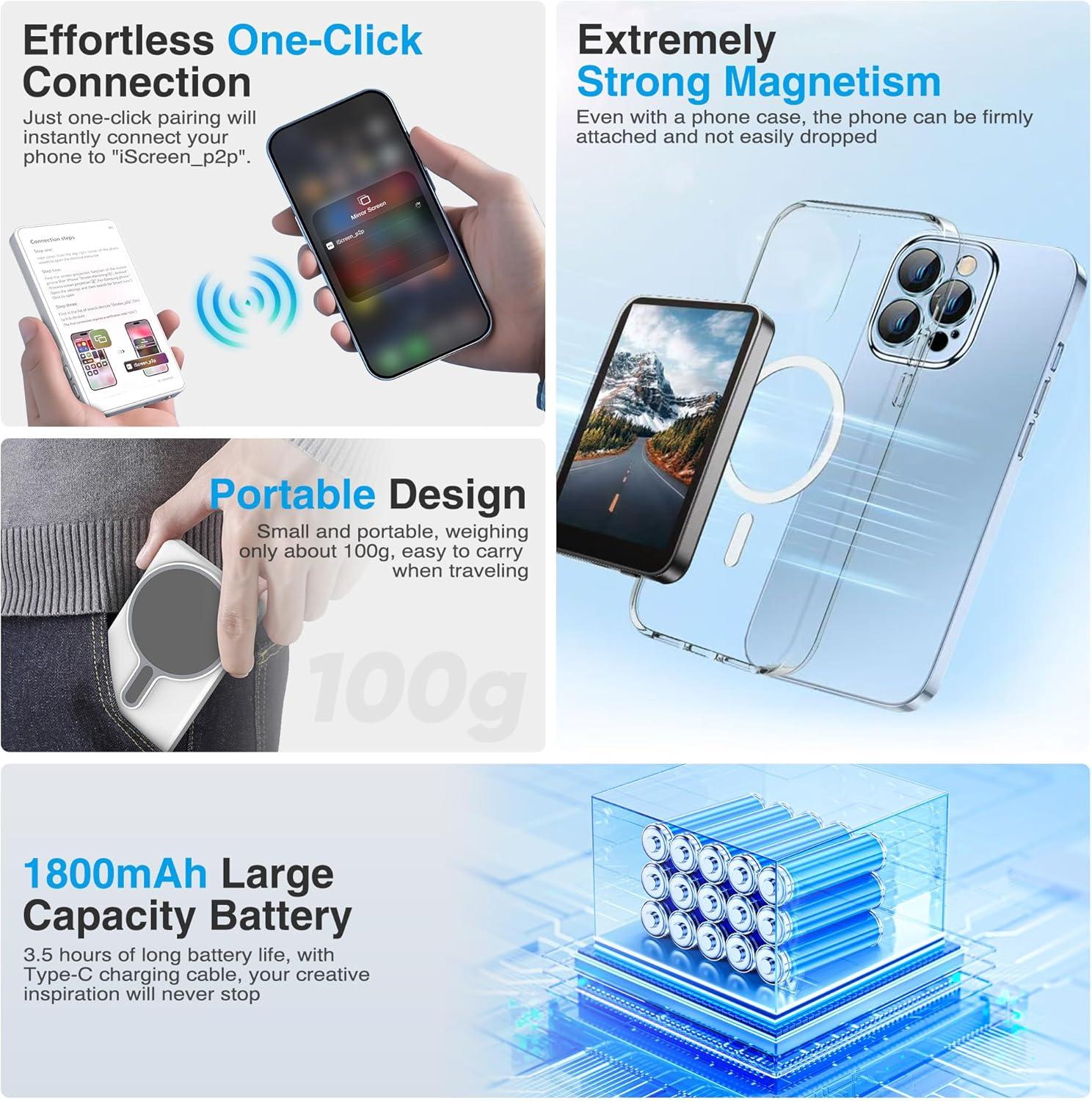 MagSafe Selfie Screen with Wireless Display for iPhone/Android Vlogging & Self Recording