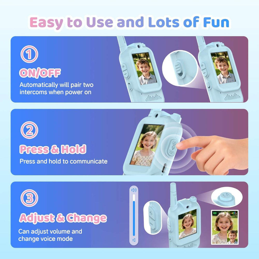 Video Calling Walkie Talkie for Kids with Voice Changer & Rechargeable Battery