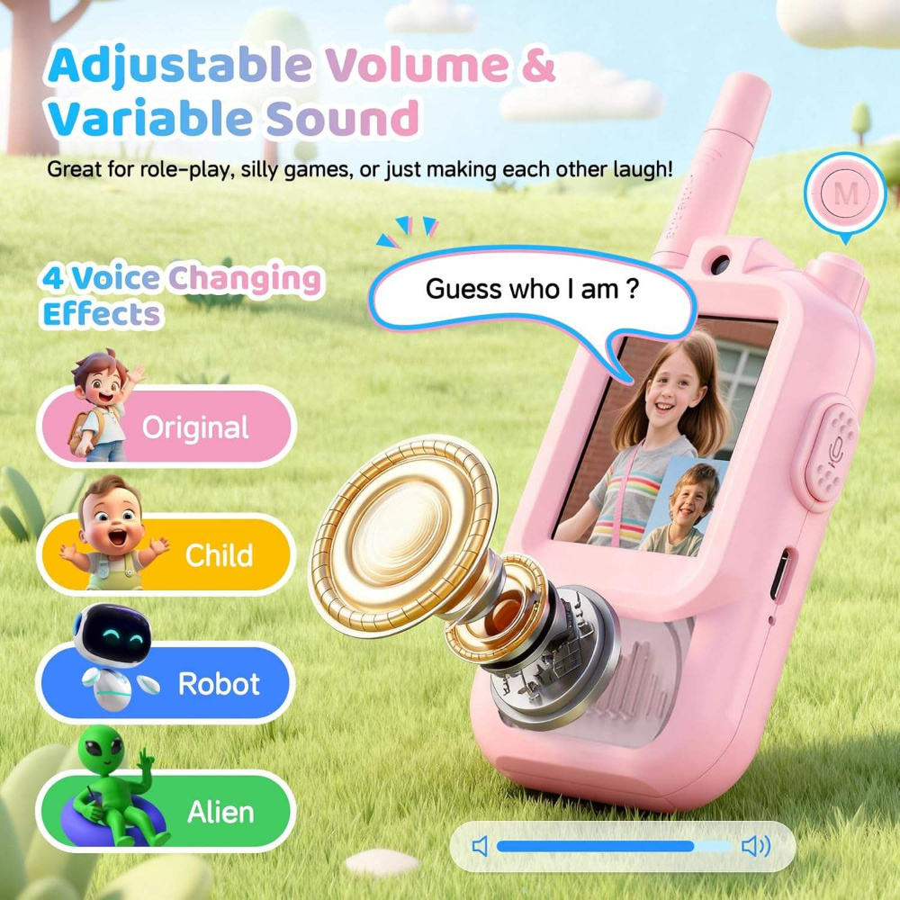 Video Calling Walkie Talkie for Kids with Voice Changer & Rechargeable Battery